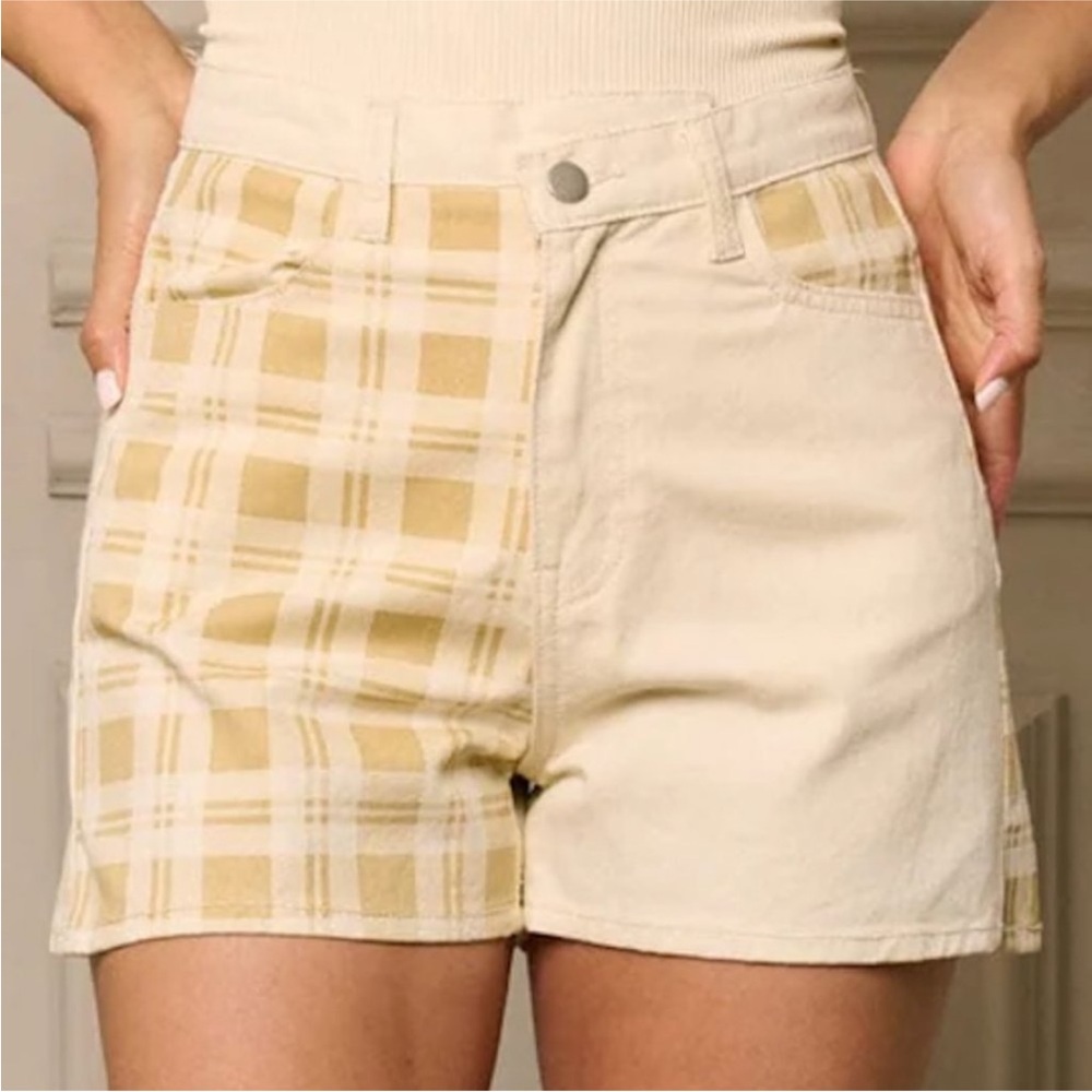 Plaid jeans‎ Shorts women's large high rise NEW y2k festival Cabincore patchwork